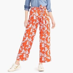 J. Crew Ratti Falling Leaves Wide Leg Silky Pants in Orange & Pale Blue Floral
